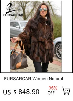 FURSARCAR, новинка, настоящая шуба из натуральной норки, женские, натуральная норковая шуба с меховым воротником, зимняя женская серая куртка