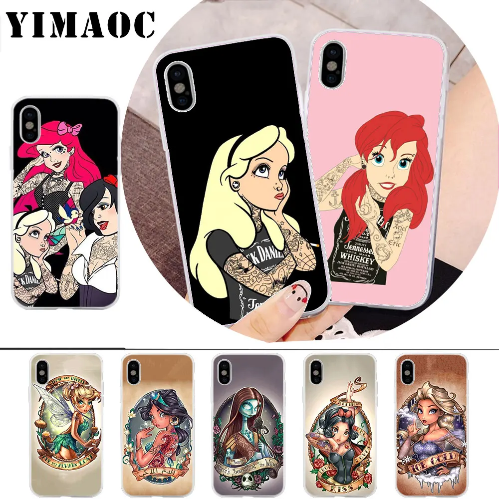 

YIMAOC Tattoos Princess Soft Silicone Case for iPhone X r s Xr Xs Max 8 7 6S 6 Plus 5 5s SE