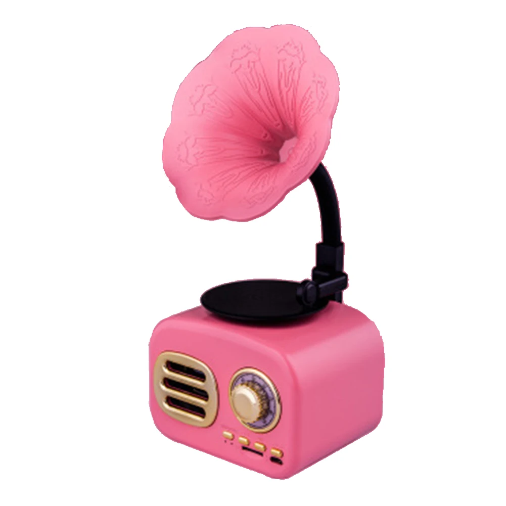 Винтажный мини беспроводной Bluetooth ретро портативный деревянный динамик фонограф Карманный коротковолновый приемник открытый аудио динамик - Цвет: Розовый