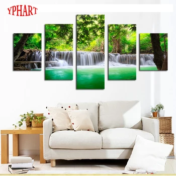 

Unframed 5 Panels Green Waterfall Scenery Canvas Print Painting Modern Canvas Wall Art for Wall Pcture Home Decor Artwork