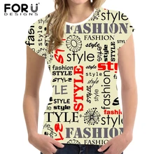 FORUDESIGNS/женская футболка, футболки, женские топы, эластичная английская алфавитная печать, Женская Базовая футболка, женская футболка для девочек, большие размеры XXL