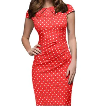 

Lady Polka Dot Print Mid Dress Elegant Fashion Slim Fit 2019 Summer Dress Runway Dress Formal Office Dress Bodycon vestidos