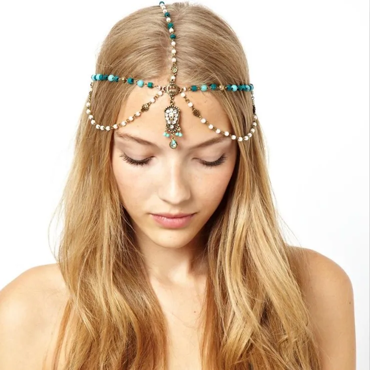 

GEREIT Bohemia Classic Trendy Headband Pearls Wood Beads Head Chain For Bride Wedding Hair Decoration Head Chains Accessories