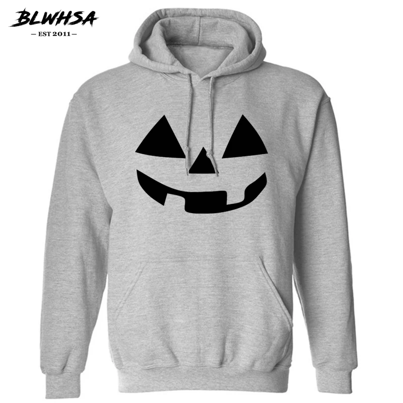 

BLWHSA Fleece Warm Winter Men Hoodies And Sweatshirts Hip Hop Double Lined Fashion Printed Happy Pumpkin Face Hoody For Men