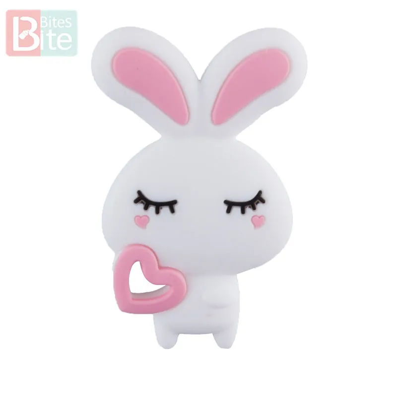 Rabbit White Укусы, 1 шт., Силиконовые Прорезыватели для зубов, детские товары с изображением животных, Пищевая силиконовая подвеска, детский прорезыватель, BPA - Цвет: Rabbit White