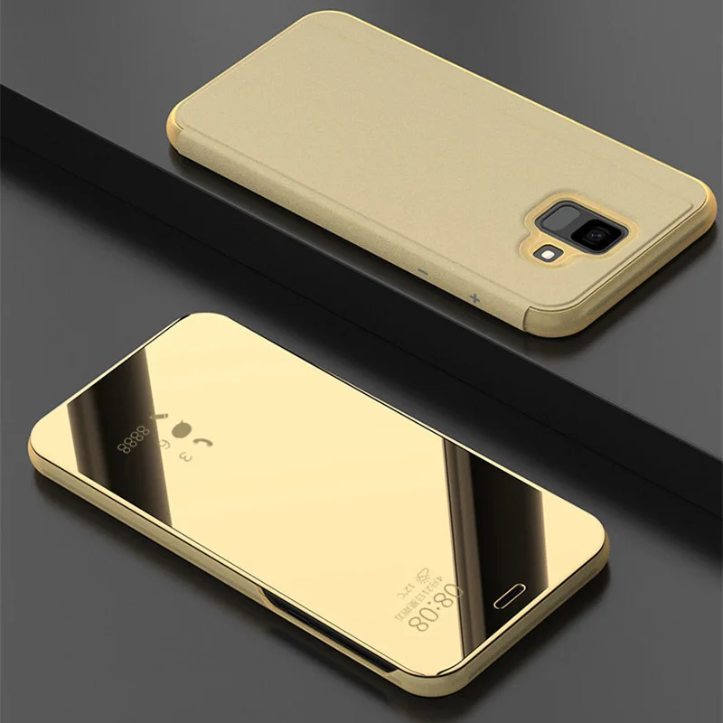 

Mirror Leather Flip Case For Samsung Galaxy J4 J6 Plus J8 2018 Cases Hard PC Protector Cover Case For Samsung J6 2018