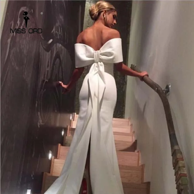 Free Shipping  Missord 2019 Sexy Floor-Lenght Bow backless elegant party dress strapless bodycon  FT3901