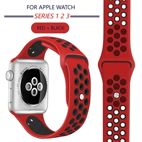 Гибкий дышащий силиконовый спортивный ремешок для apple watch серии 5 2 3 4 42 мм 38 мм ремешок для Nike+ apple watch 5 4 40 мм 44 мм - Цвет ремешка: Red Black