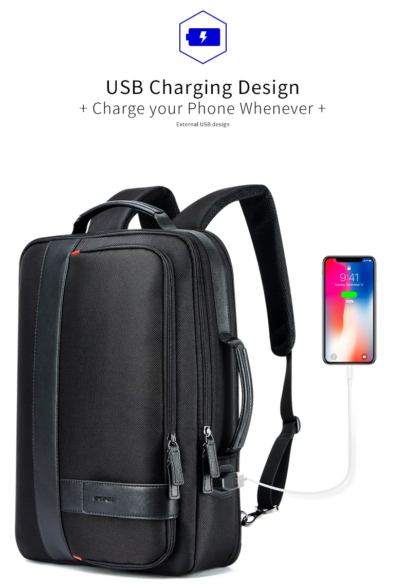 BOPAI мужской рюкзак с увеличенной USB внешней зарядкой, рюкзак для ноутбука, 15,6 дюймов, большой объем, Противоугонный рюкзак для путешествий для подростка