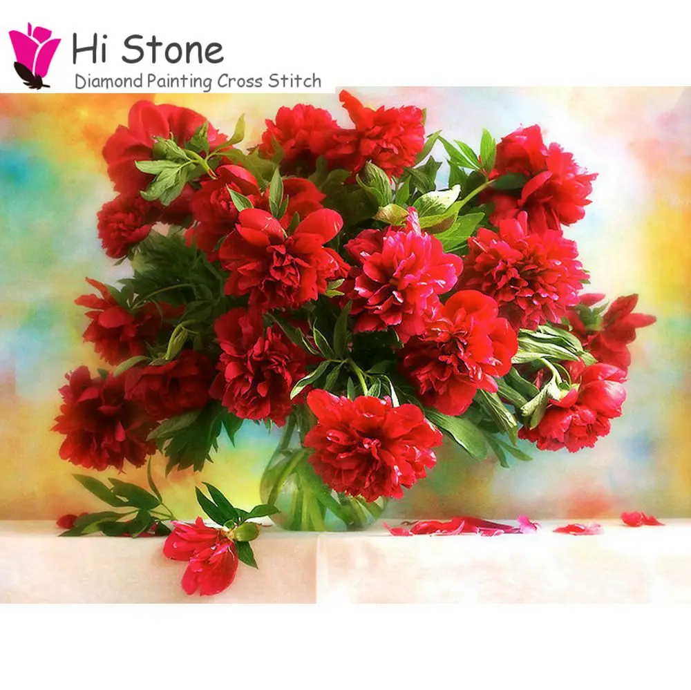 

3D,DIY,5d Diamond Painting,Cross Stitch,red peony,Florals,Needlework,Full,square,Mosaic,Diamond Embroidery,Adornment
