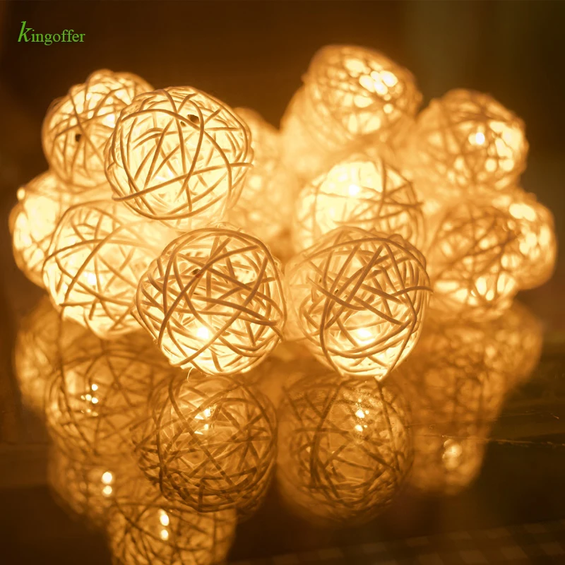 

EU Plug Led lamps decor 20 Luminaria Led Rattan Balls Fairy String Light Christmas Out/indoor Patio Holiday Colorful Round Light