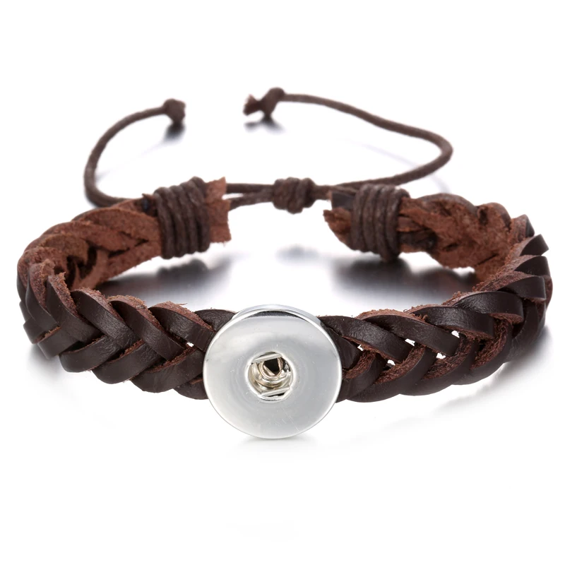 New SE0085 Beauty Twist braided manual Leather snap bracelet bangle adjustable fit 18MM snap buttons