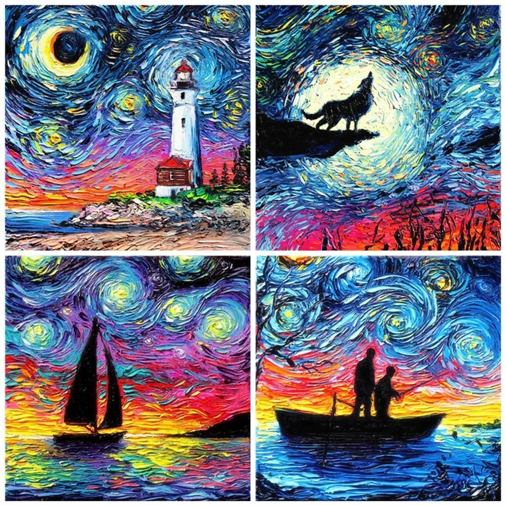 

HUACAN 5D Diamond Painting Starry Sky Full Square/round Diamond Mosaic Picture Rhinestone Scenery Colourful Diamond Embroidery