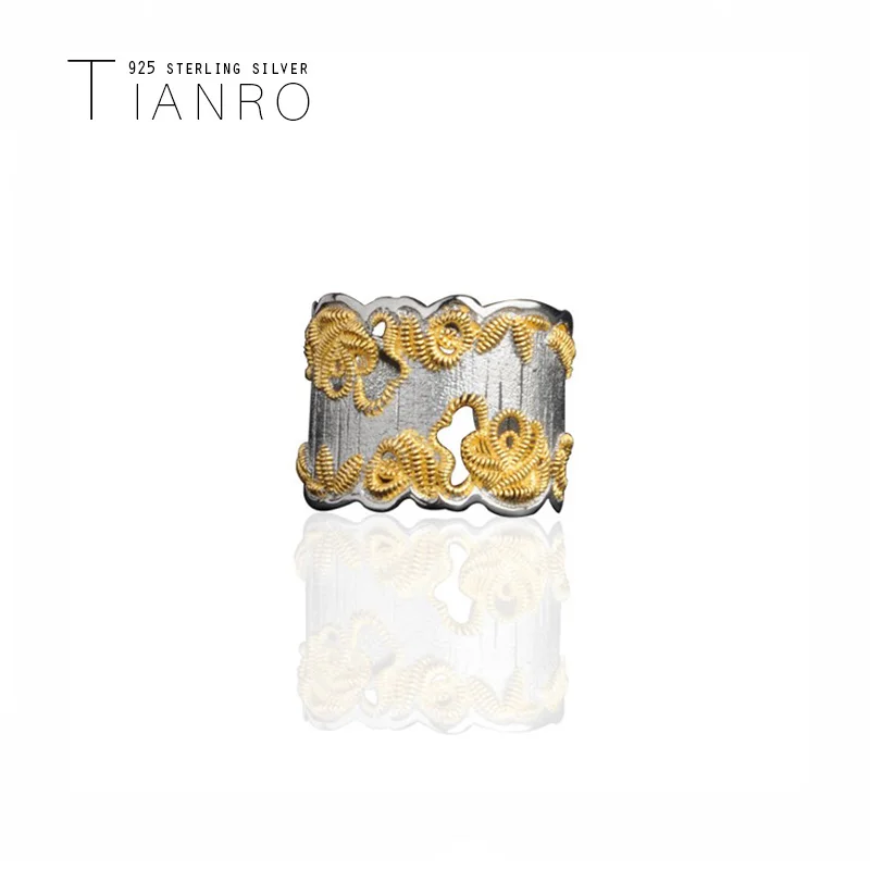 

TIANRO Fashion new 925 sterling silver ring Lace craft creative models Europe and the United States open female ring