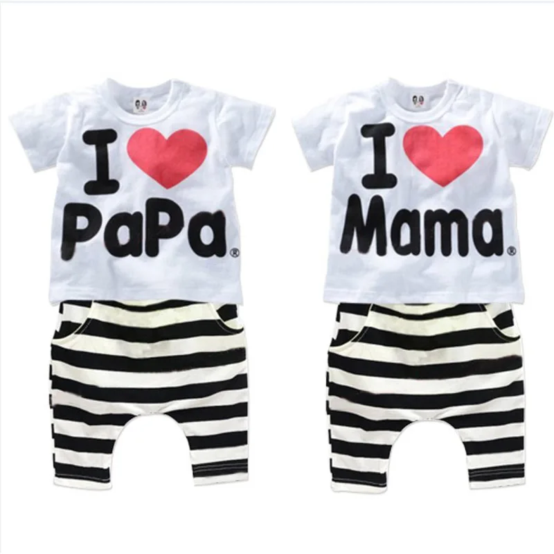 Retail-1set-2017-Children-Clothing-Summer-Set-boys-girls-I-Love-Papa-and-Mama-short-sleeve