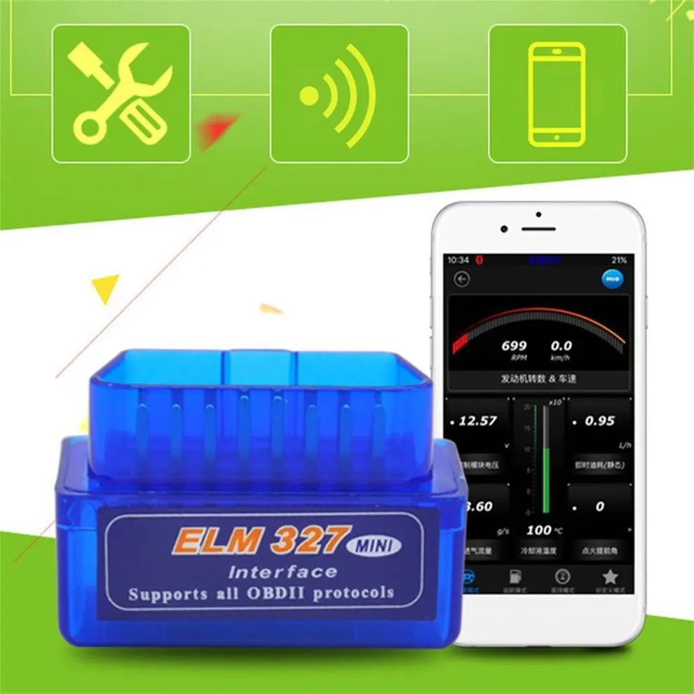 Мини Портативный ELM327 v2.1 OBD2 II Bluetooth диагностический автомобильный интерфейс сканер Синий Премиум ABS диагностический инструмент