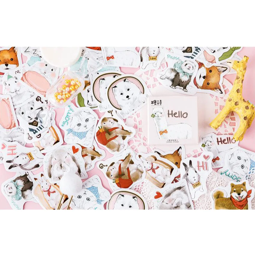 

45pcs/box Cute Pet Collection Diary Decoration Stickers DIY Planner Scarpbooking sealing Label Sticker Children Stationery
