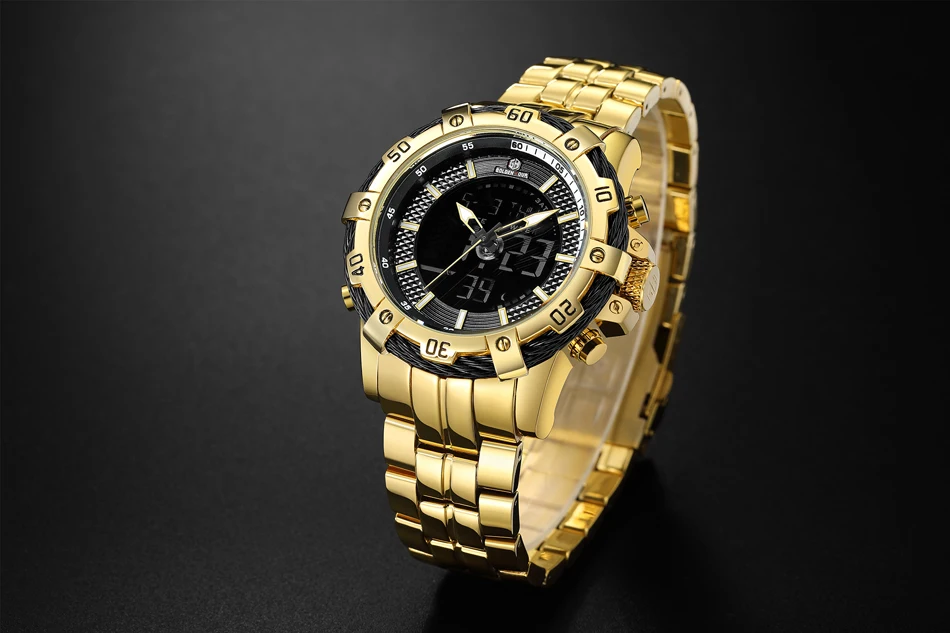 GOLDENHOUR модные роскошные полностью стальные мужские водонепроницаемые военные спортивные часы мужские Кварцевые аналоговые наручные часы Relogio Masculino