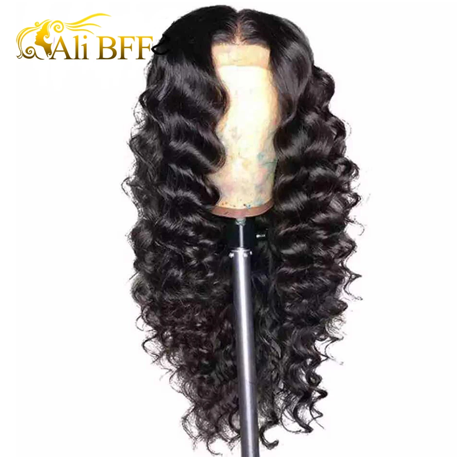 

150% Density Curly ALI BFF Lace Front Wigs Brazilian Non Remy Loose Curly Human Hair Lace Wigs For Black Women Bleached Knots