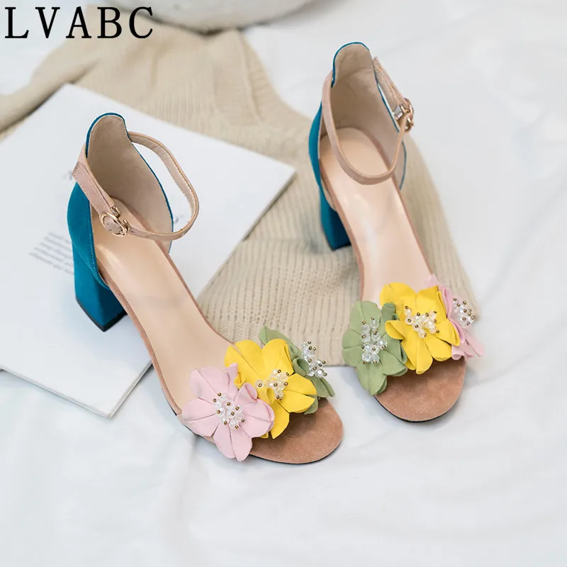 

LVABC 2019 genuine leather strange style high heels shallow flower luxury women pumps pointed toe wedding summer High-heeled san