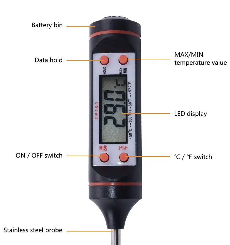 Yieryi цифровой TP101 цифровой термометр для мяса, приготовления пищи, кухни, барбекю, зонд, воды, молока, масла, жидкой печи, термометр
