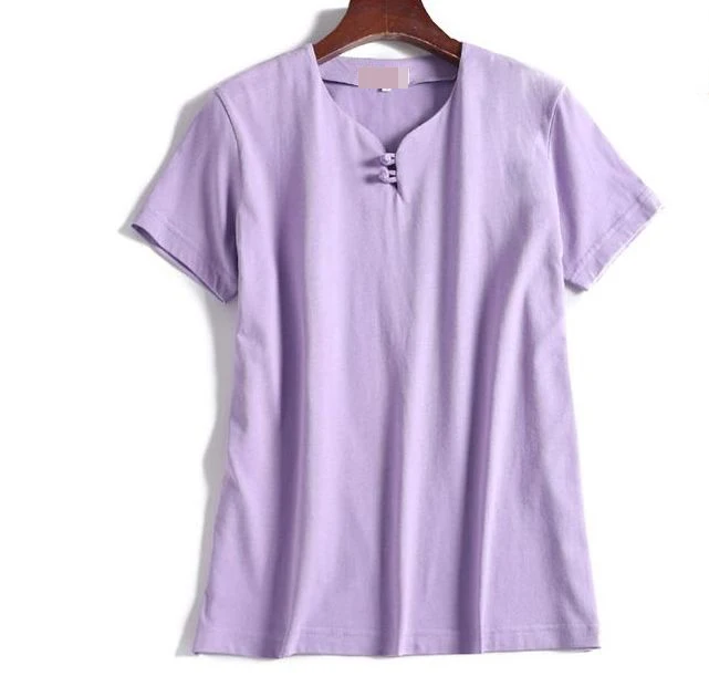 Летняя хлопковая футболка унисекс с короткими рукавами в стиле Тай-Чи, тайцзицюань, Униформа, футболки для боевых искусств кунг-фу, костюмы ушу, фиолетовый/синий/красный - Цвет: light purple