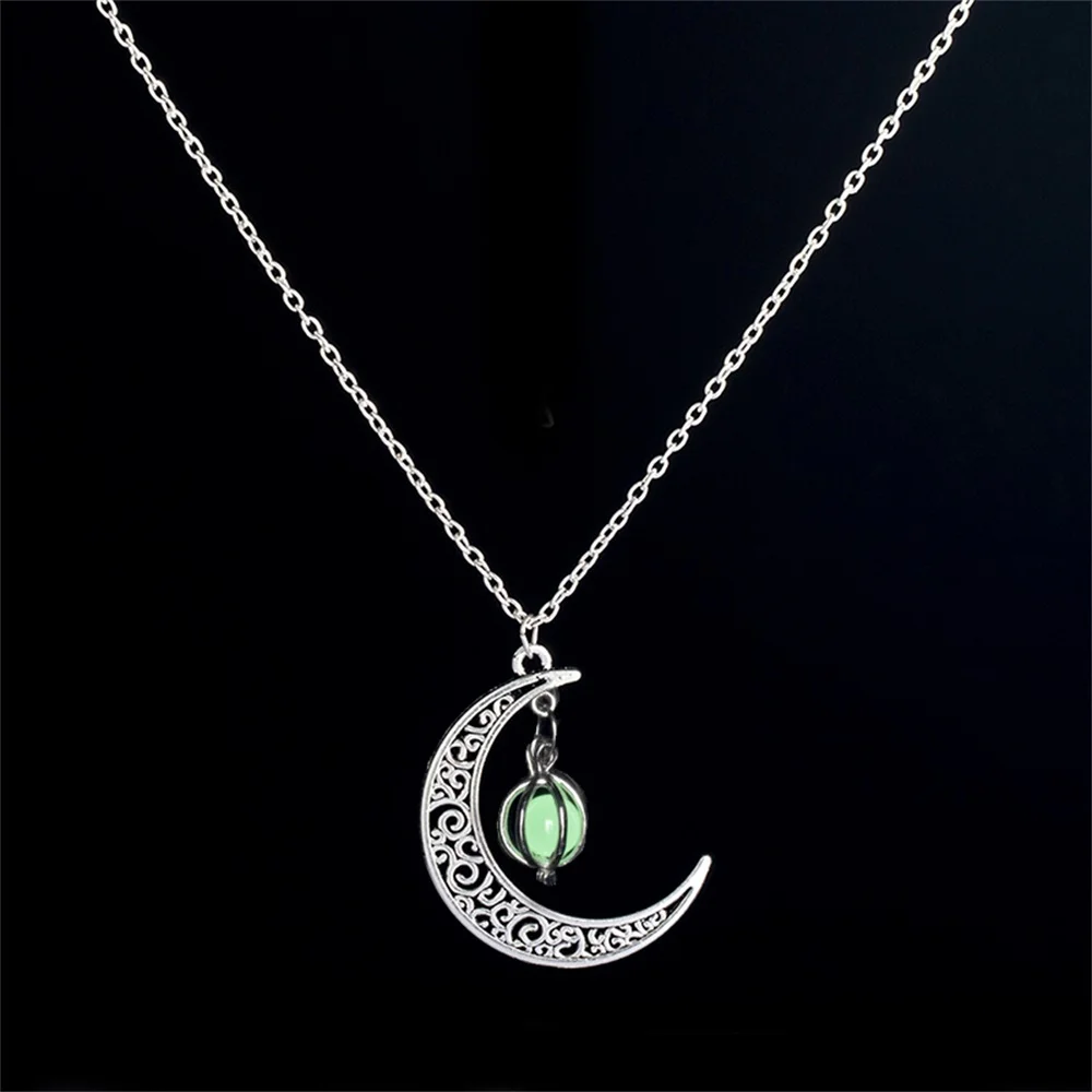 IPARAM, 4 цвета, модное женское светящееся ожерелье с камнем, сияющая луна, сверкающая кружевная подвеска, модное ювелирное ожерелье оптом - Окраска металла: Green