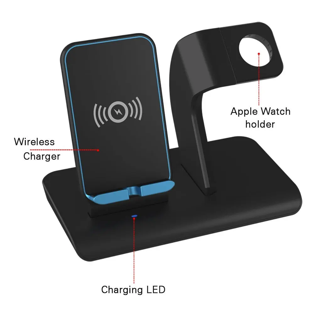 DCAE Qi Wireless Charger For iPhone X XS XR 8 11 Samsung S10 S9 S8 10W 2 in 1 Fast Charging Stand for Airpods Apple Watch 5 4 3