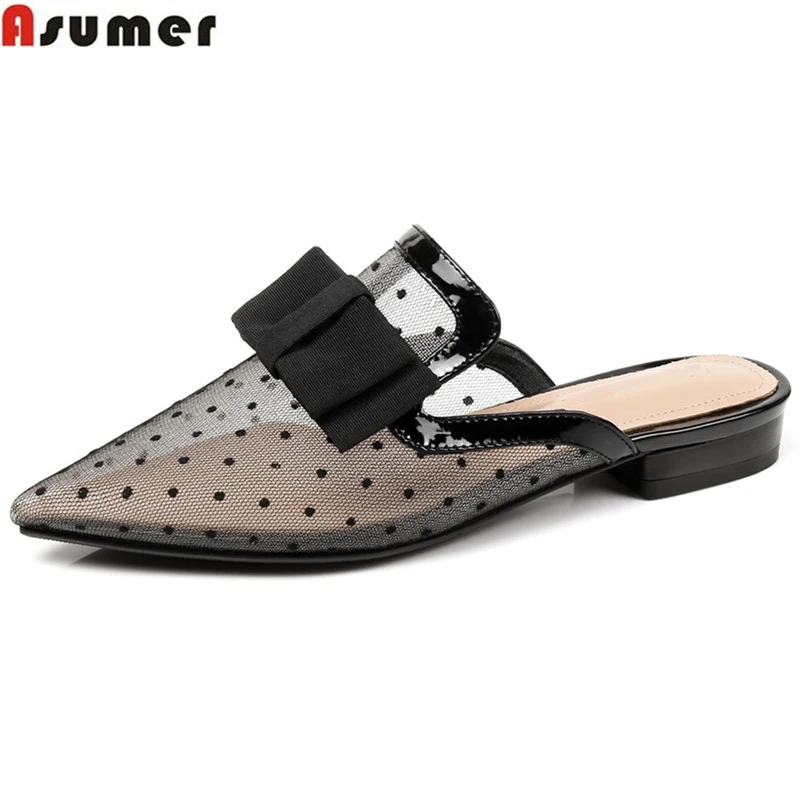 

ASUMER 2018 fashion summer new shoes woman pointed toe casual mules shoes low heel sandals women leather inside big size 33-43