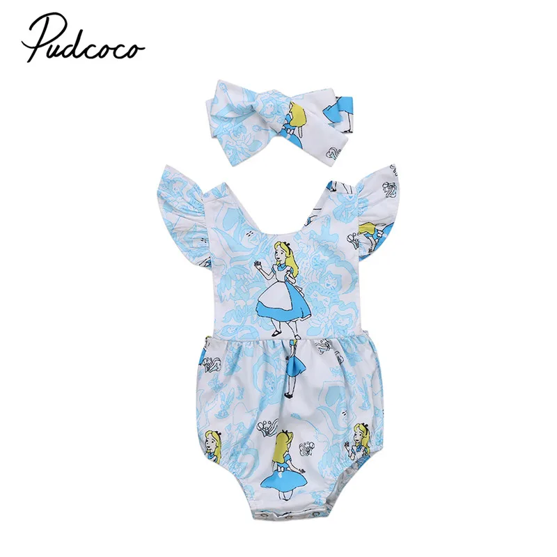 

2017 Newest Sweet Newborn Infant Baby Girls Bodysuit Sleveless Girls Bodysuits Jumpsuit Clothes Cotton Blue Outfits Age 0-24M