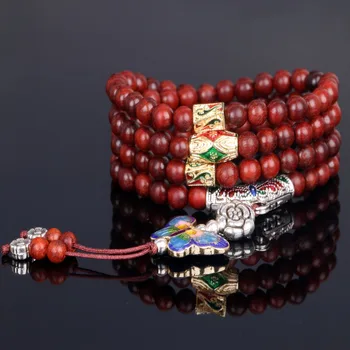 

High-grade 6mm 108 rosewood Buddhist Prayer Beads Bracelet Women Red Sandalwood Buddha Bracelets Butterfly pendant Jewelry