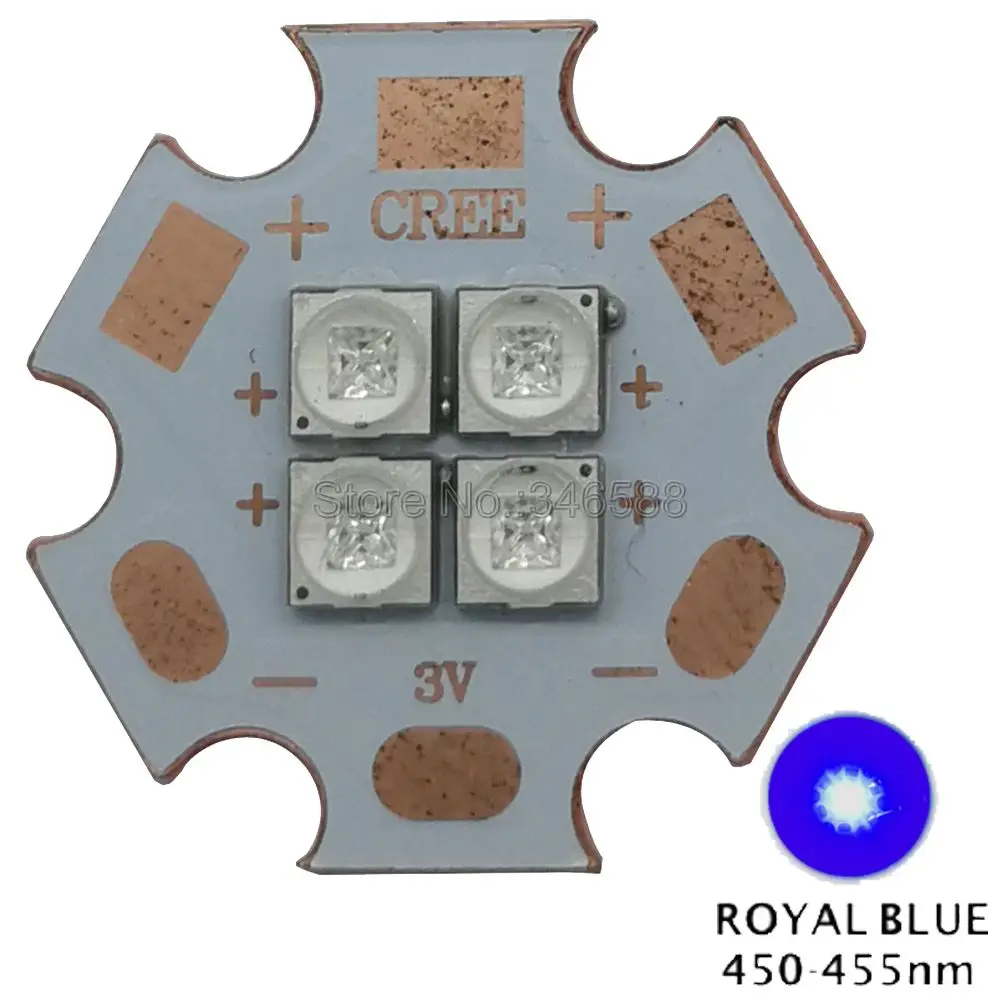 20 Вт Cree XTE XT-E 4 светодиода 4 чип светодиодный излучатель светильник 3 В/6 в/12 в белый/теплый белый/нейтральный белый/450nm на 20 мм медной печатной плате - Испускаемый цвет: Royal Blue 450nm