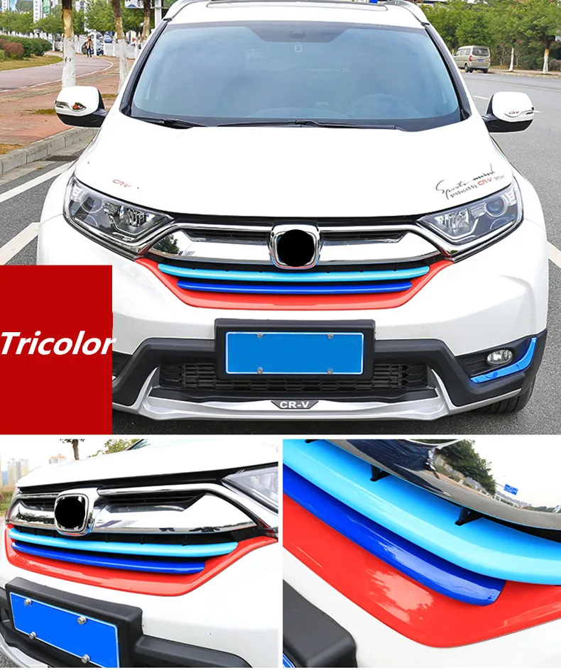 3 шт./лот ABS хром/углеродное волокно/Триколор Передняя решетка гриль декоративная отделка полосы автомобиля Стайлинг для HONDA CRV