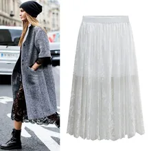 Новые весенние летние женские элегантные кружевные юбки с цветочным рисунком, большие размеры M-5XL 6XL черные белые юбки, длинные кружевные юбки