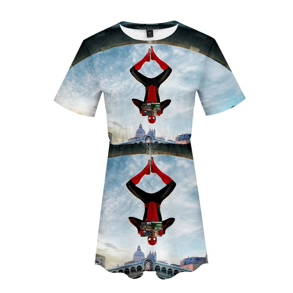 Платье с объемным рисунком Человека-паука для дома,, футболка с короткими рукавами и короткая юбка, костюм из двух предметов, новое Повседневное платье высокого качества