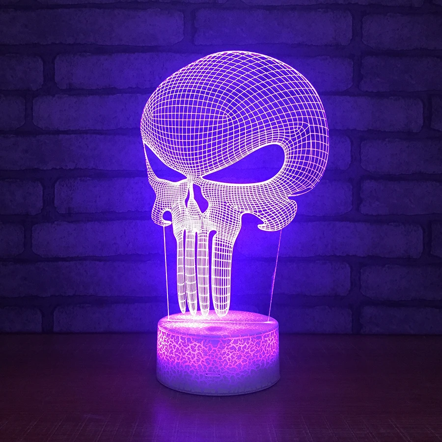 Новое поступление Каратель Череп 3D ночник разноцветный Bulbing светильник акриловый 3D Голограмма Иллюзия для украшения дома спальни