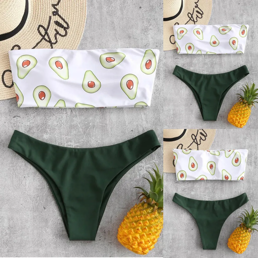 

Bikini 2019 Women Print Tube up Two Pieces Bikini Push-Up Swimsuit Swimwear Beachwear Swimsuit summer beauty fashion hot sale