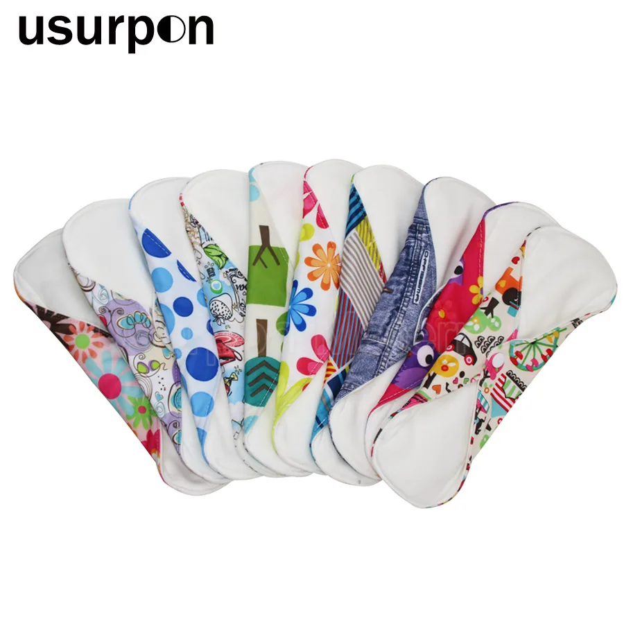 

[usurpon] 5pcs 18*25cm Washable Cloth Menstrual Pad with Bamboo Cotton Sanitary Napkin Menstrual Liner Reusable Sanitary Pads