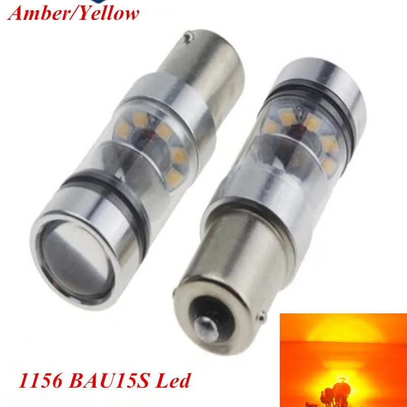 2Pcs Car Powerful CreeChips 100W Bau15s 7507 PY21W High Power CREE Chips LED Front/Rear Turn Signal Indicator Light Bulb Amber
