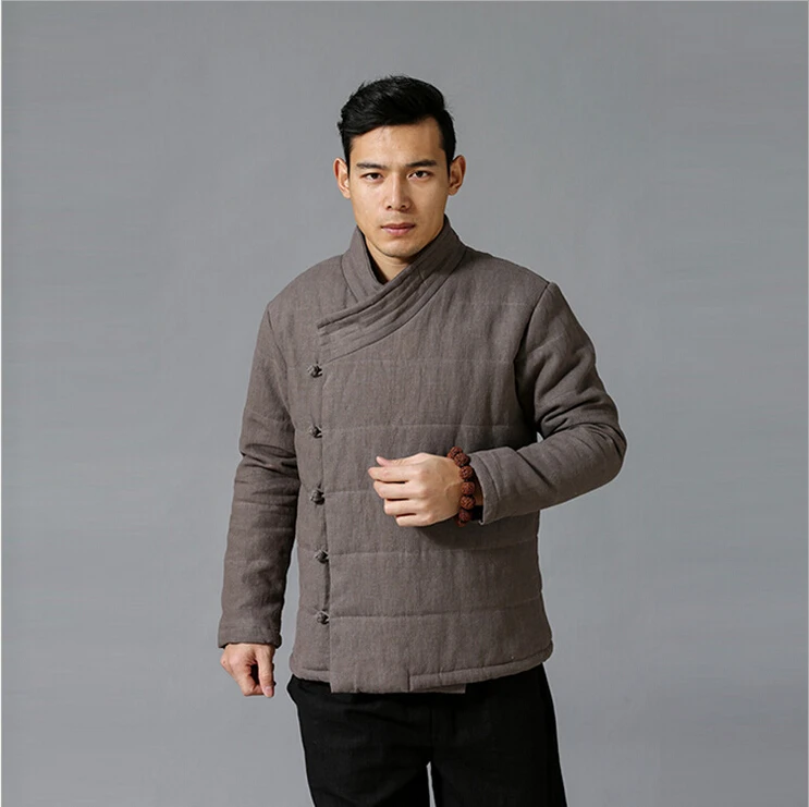 Chinoiserie Winter Men Padded Jacekt top quality pure linen cotton padded Coat Warm Parka Jacket 3