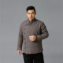 Chinoiserie Winter Men Padded Jacekt top quality pure linen cotton padded Coat Warm Parka Jacket 3
