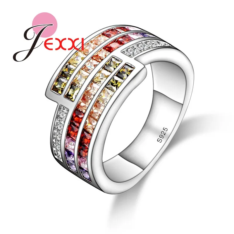 

JEXXI Beautiful Rainbow Design Colorful Ring For Women/Girls 925 Sterling Silver Fashion Jewelry Pretty Gift For Girl/Children