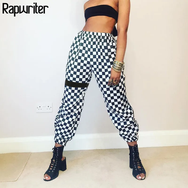 

Rapwriter High Street Plaid Elastic High Waist Pants Women 2018 Checkered Harem Loose Fashion Trousers Pantalon Femme Pants