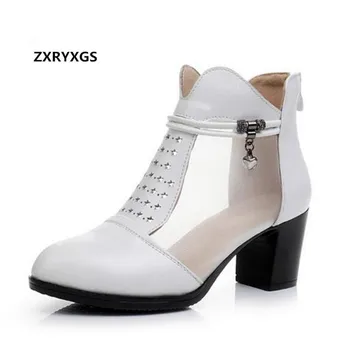 

ZXRYXGS Brand Sandals Mesh Cowhide Leather Shoes Woman Sandals 2019 New Elegant Fashion Sandals Women Shoes High Heeled Sandals