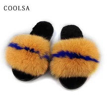 New Winter Warm Home Slippers Women Fox Fur Slipper Fluffy Fur Slides Indoor Flip Flop Female Wool Slippers With Fur Plush Shoes couple slippers fur slides for men women indoor slippers female winter plush insole rubber sole comfort cotton shoes flip flops