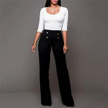 ФОТО 2018 women's loose pants high waist solid color wide leg pants office women's trousers