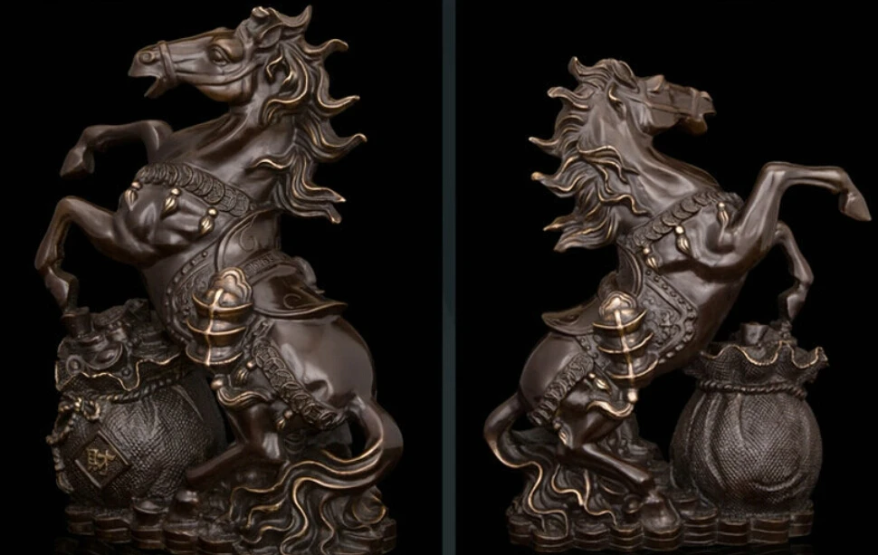 

Art Deco Sculpture Zodiac Fengshui Money Bag Horse Bronze Statue R0712
