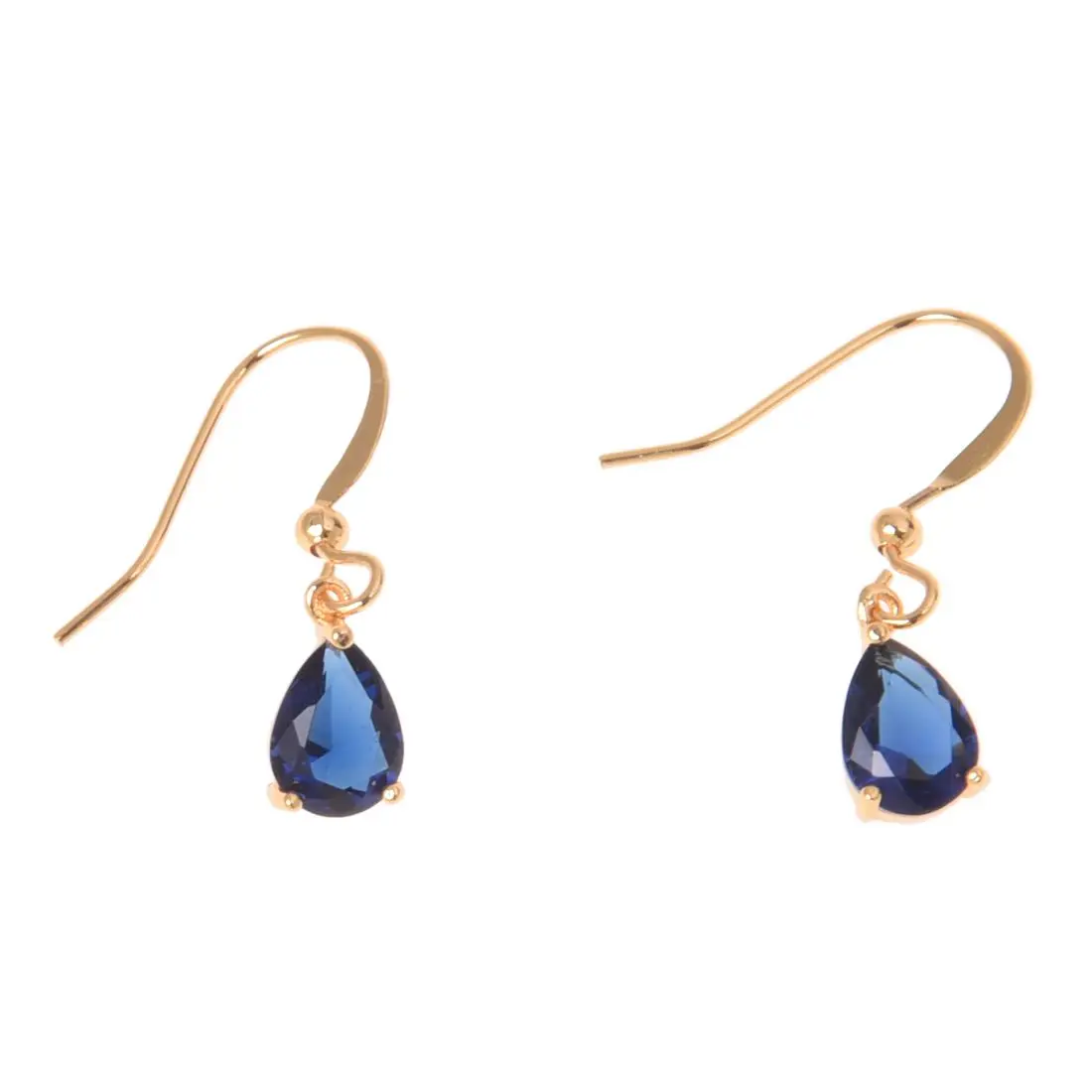 

Pair Earrings Dangle Hook Royal Blue Teardrop Rhinestone Plated Gold Retro