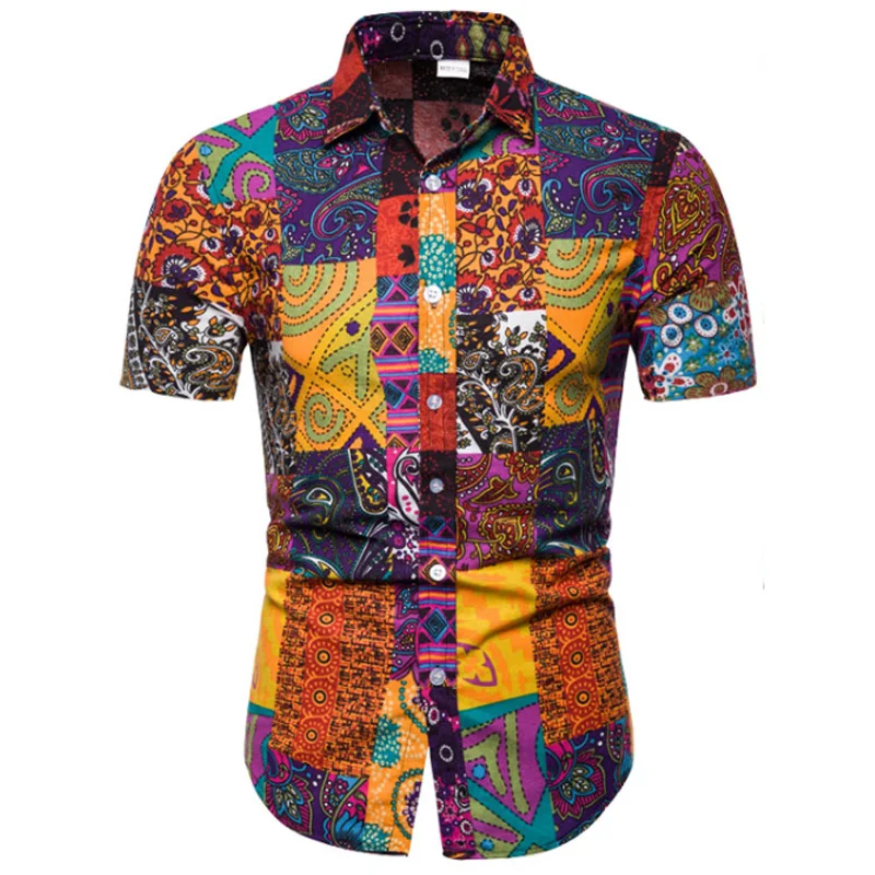 

2019 New Summer Mens Short Sleeve Beach Hawaiian Shirts Cotton Casual Floral Shirts Camisa Masculina Regular Plus Size 5XL TC
