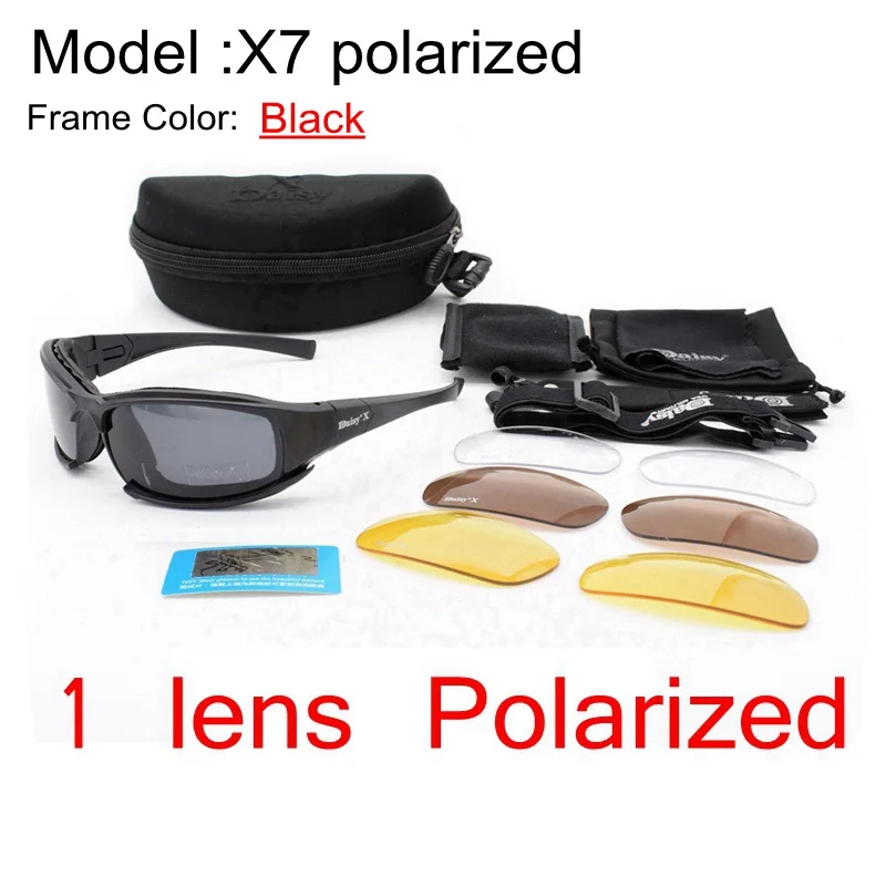 Поляризационные армейские солнцезащитные очки, военные очки с 4 линзами, военные тактические уличные мужские очки - Цвет: black polarized x7
